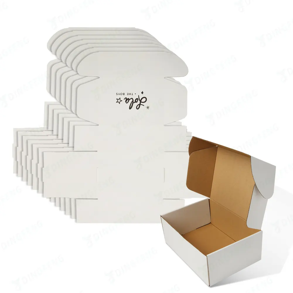DF custom logo design sottile bianco ondulato scarpa spedizione cartone imballaggio cartone regalo scatola postale in carta kraft