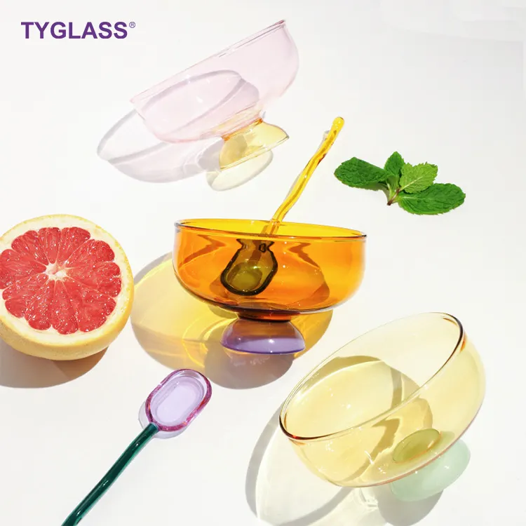 Gran oferta, cuencos de cristalería de Color personalizados, creatividad, estilo moderno, helado de fruta, cuenco y taza de vidrio de borosilicato de colores