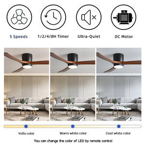远程或Wifi图雅应用住宅低矮嵌入式螺旋桨木质叶片节能吊扇 - Product Image 3