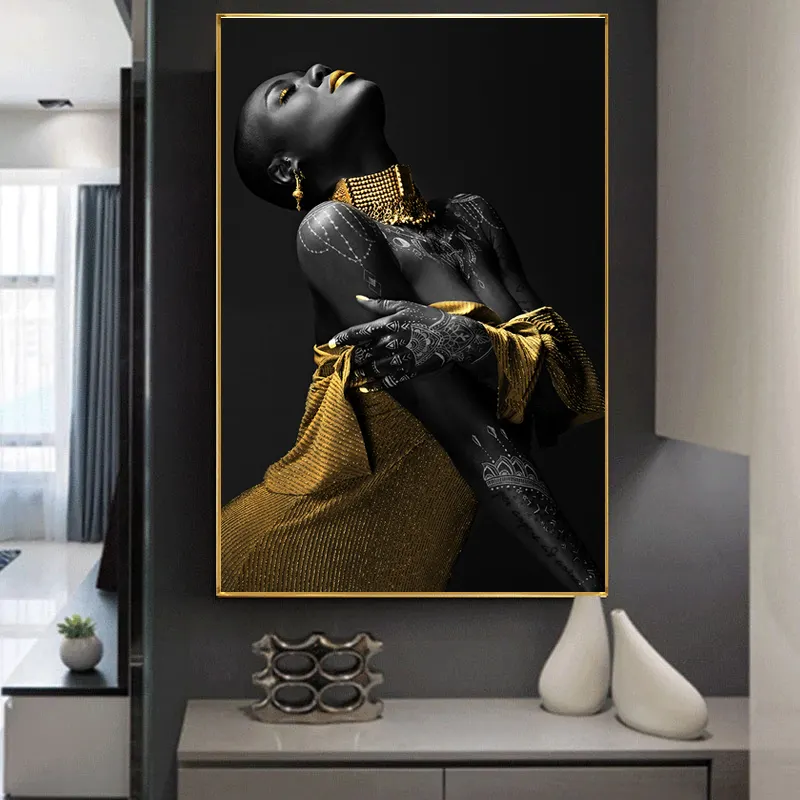 Living Room Wall Decor Cuadros Figure African Black Posters and Prints Wall woman picture art canvas painting