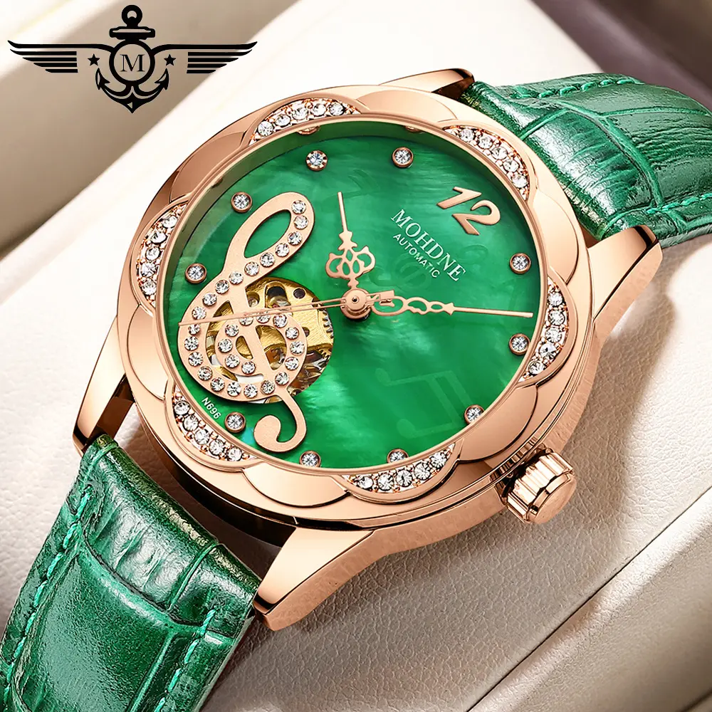 MOHDNE N696 클래식 여성 로즈 골드 탑 브랜드 여성 원피스 비즈니스 캐주얼 Reloj Mujer 시계 자동 기계식 손목시계