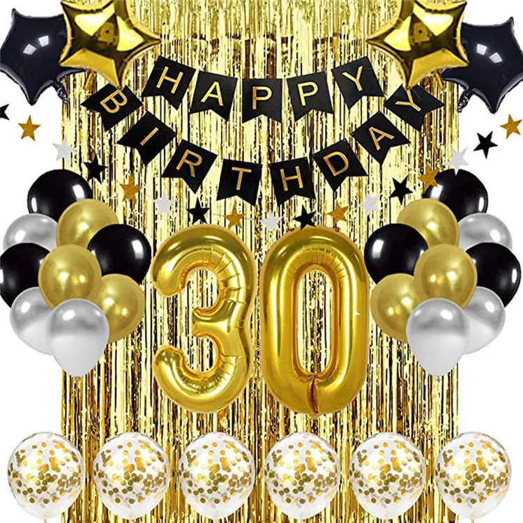 Hiasan Gantung Ulang Tahun Ke-30 Balon Spanduk Selamat Ulang Tahun Berputar untuk 30 Tahun Dekorasi Perlengkapan Pesta Ulang Tahun
