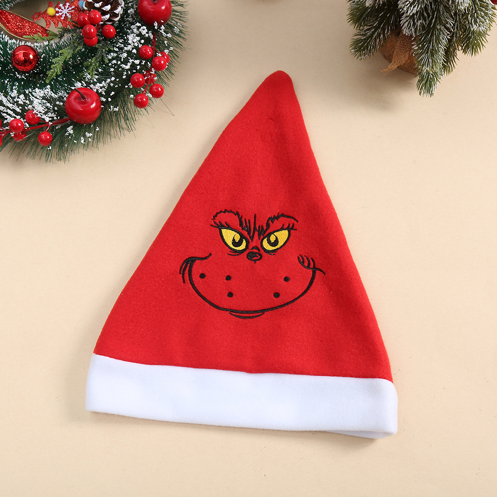 Red-base grinch embroidered expression christmas hat-2840