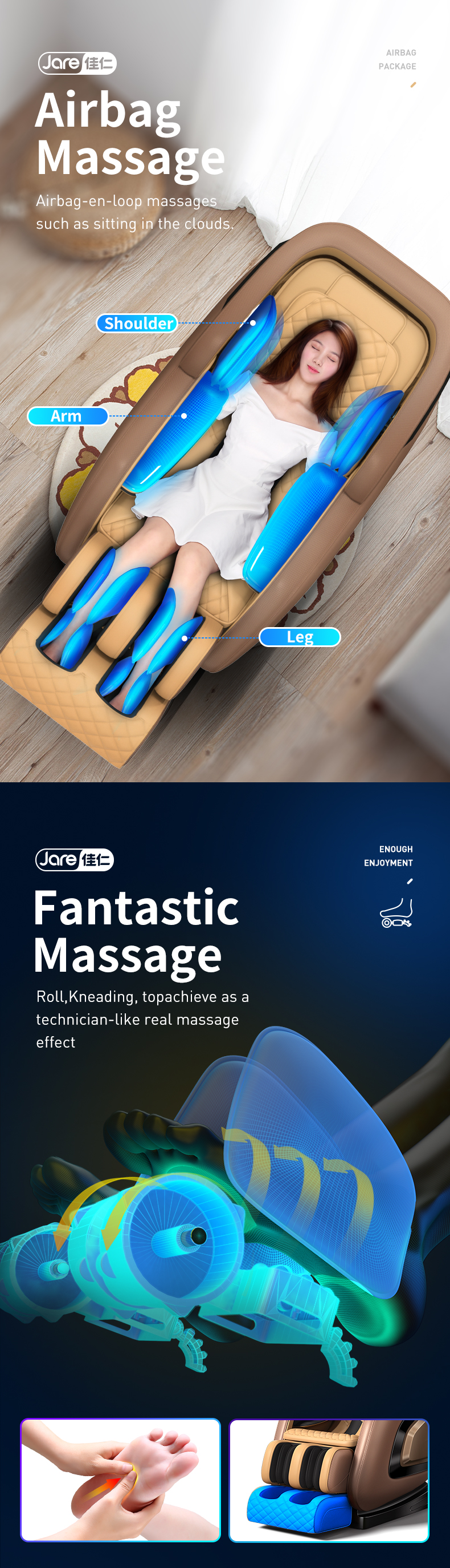 Jare 7800 New 4D Electric Zero Gravity Heating Kneading Cheap Wholesale Price Mainpular Roller Armchair Full Body Massage Chair