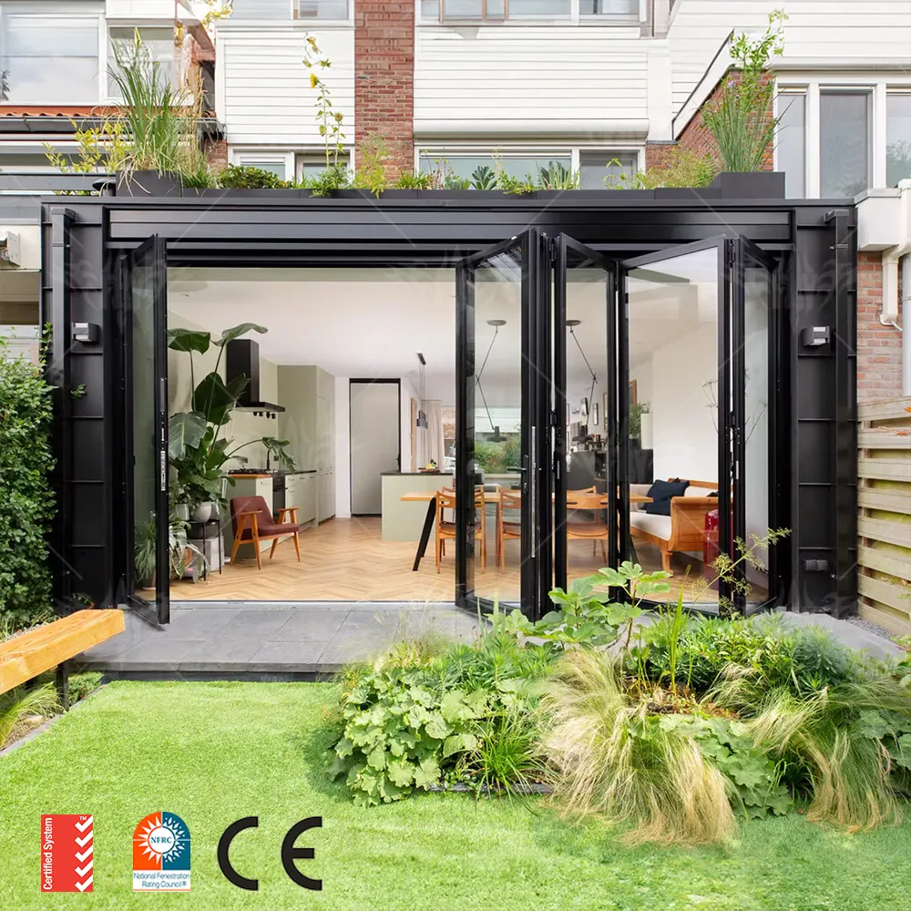 Australia casa aleación de aluminio a prueba de huracanes puertas de patio plegables baratas puerta de vidrio de patio plegable puerta corredera de vidrio plegable