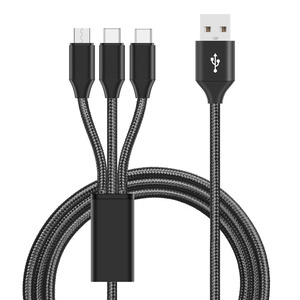 ホット3 in 1高速充電コード電話用マイクロUSBタイプCナイロン充電ケーブルマルチUSBポート複数USB充電コード - Product Image 2
