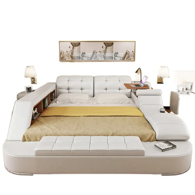 Intelligent Multifunctional Smart Bed Bedroomsets Leather Modern Bed Tatami Fabric Luxury Massage Double Bed