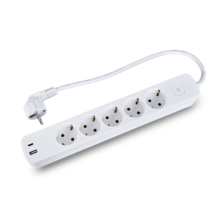 Enchufe de extensión de tira de alimentación multifuncional de escritorio con estándares de la UE con puertos USB 5 tomas de corriente - Product Image 2