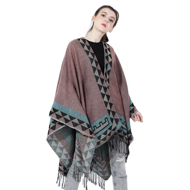 Écharpe douce épaisse châles Cape glands élégant chaud personnalisé hiver tricoté écharpes Triangle imprimé femmes Poncho