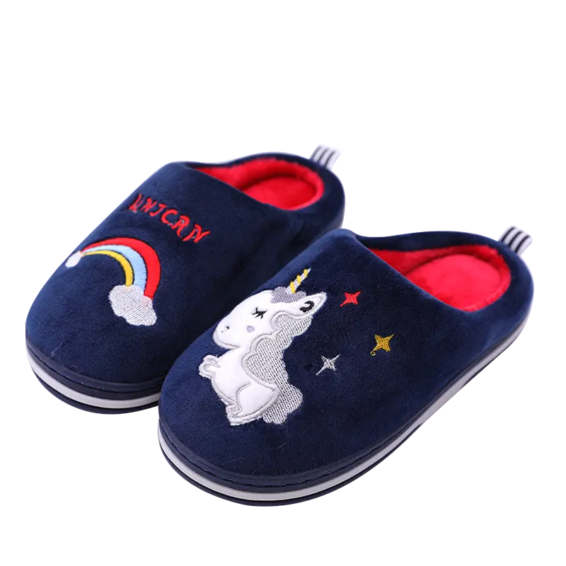 Zapatillas de casa con dibujos de unicornios para niños y niñas, pantuflas cálidas de felpa, para interiores, para invierno, 2020