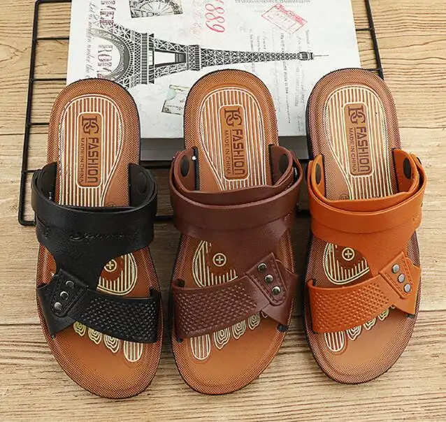 Sandalias planas personalizadas para hombre, calzado antideslizante con patrón de cuero, para exteriores, para verano