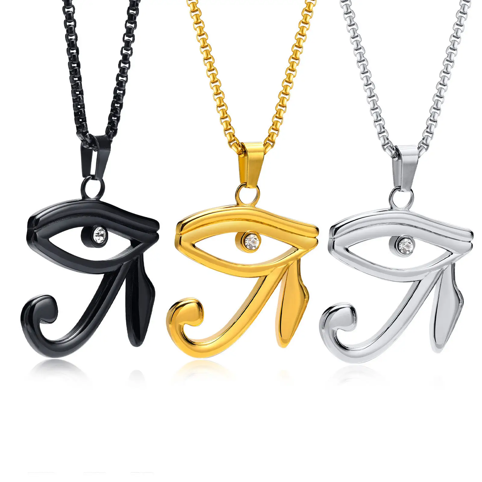 Mode populaire 18k acier inoxydable or ancien symbole égyptien de protection collier acier inoxydable CZ oeil d'horus pendentif