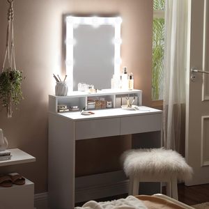 Popular Modern Vanity Desk, Mirror with <strong>LED</strong> Lights,with 2 Drawers and 3 Open Compartments - Product Image 6