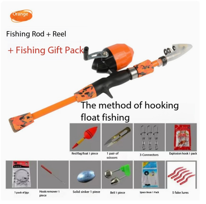 Set da pesca arancione con amo e galleggiante - Confezione regalo