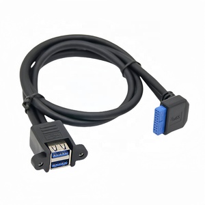 2 port Panel montaj USB 3.0 19 Pin kablo 90 derece dirsek yukarı aşağı IDE çift USB 3.0 uzatma kablosu anakart için - Product Image 6