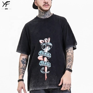 OEM Großhandel Männer Hot Sale reine Baumwolle gewaschen Retro Vintage T-Shirt Kurzarm Flock gedruckt Herren T-Shirt - Product Image 3