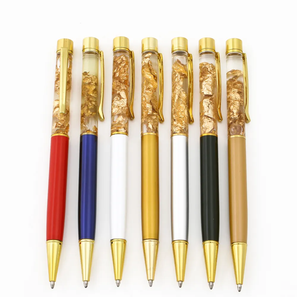 Paillettes de feuille d'or liquide, stylo flottant métallique avec Logo personnalisé, pièces