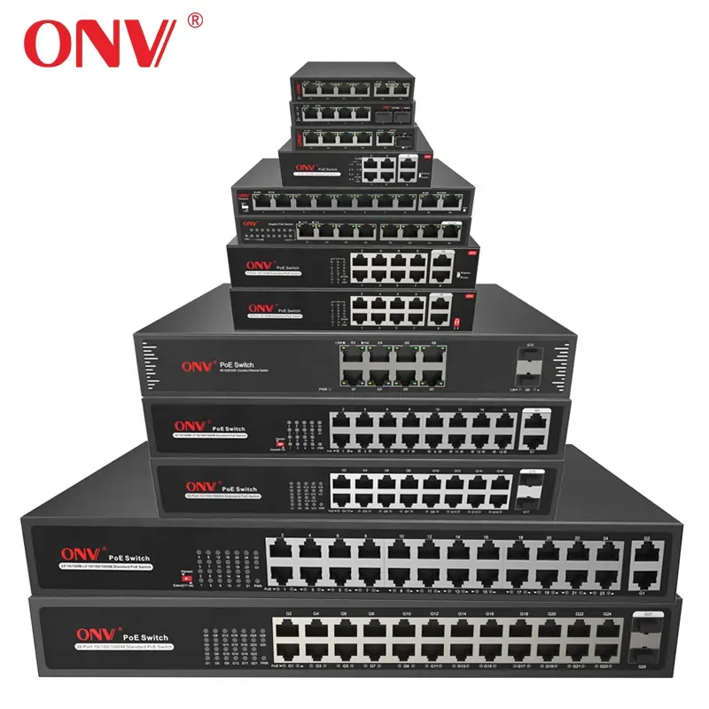 OEM/ODM PoE schalter 4 8 16 24 ports 10/100M & Gigabit unmanaged 48V ethernet faser schalter poe IEEE 802.3af/at geeignet CCTV,NVR