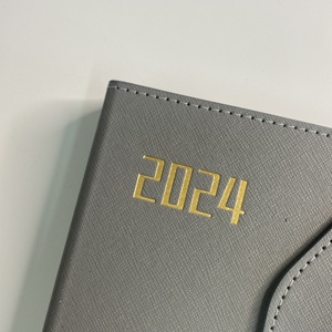 A5 Wholesale Custom Printing Three Fold PU Leather 2024 Daily Planner <strong>Notebook</strong> with <strong>Indexes</strong> Grey - Product Image 3