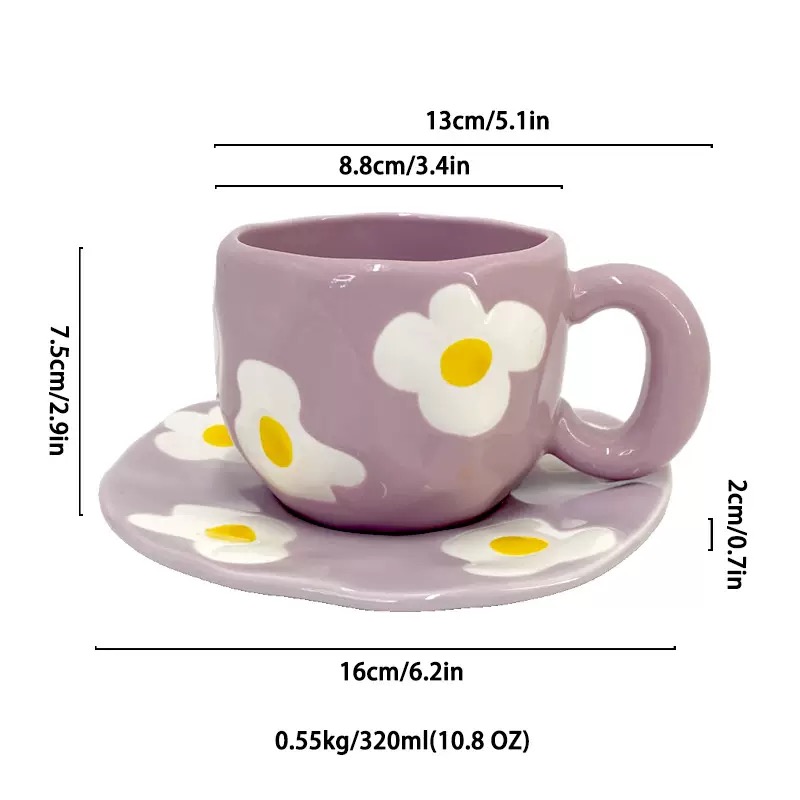 Purple and white flowers - hand-held cups and plates