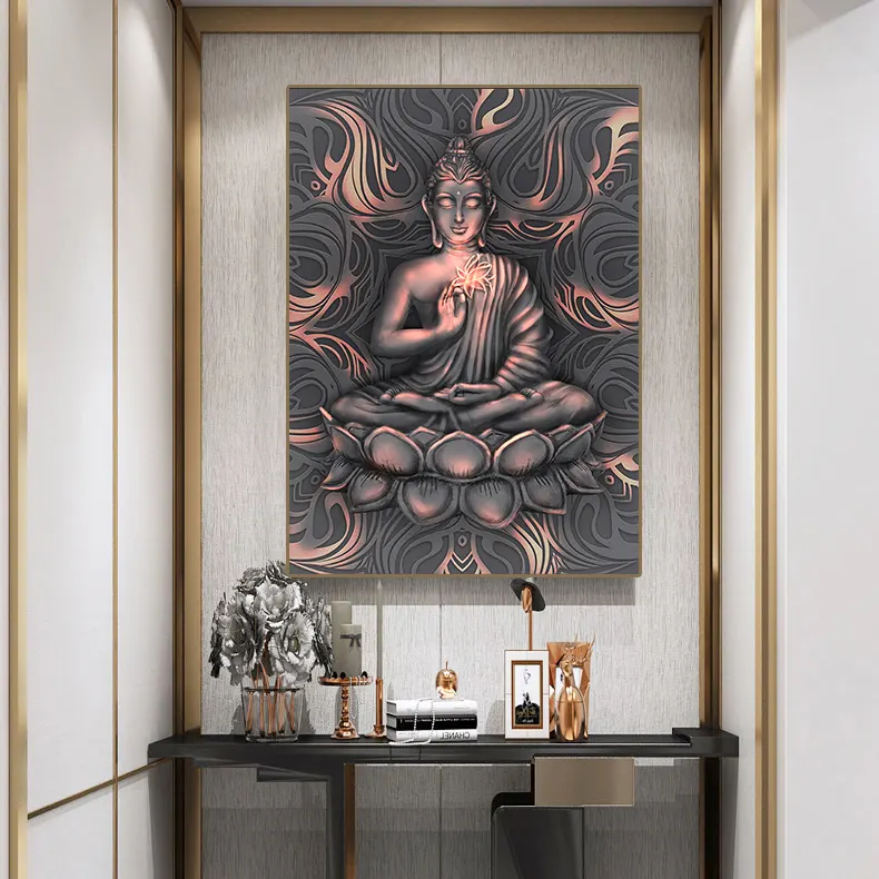 Statua di Buddha in oro rosa pittura su tela immagine religiosa di arte della parete per soggiorno camera da letto decorazioni per la casa poster e stampe