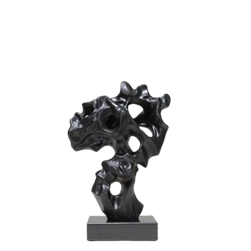 Escultura criativa moderna artesanal, padrão de pedra de raiz preto e branco, escultura de fibra de vidro