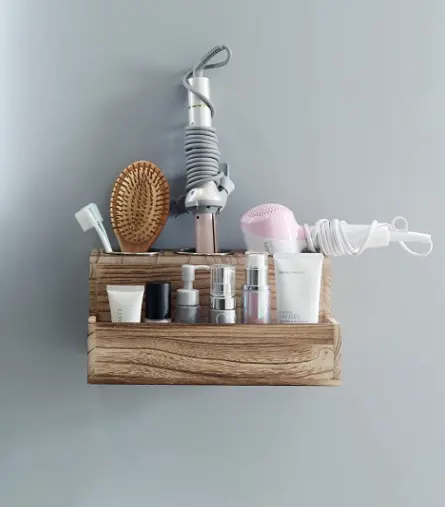 Handgemaakte Muur En Aanrecht Make Caddy Hair Tools Organizer Houten Föhn Houder