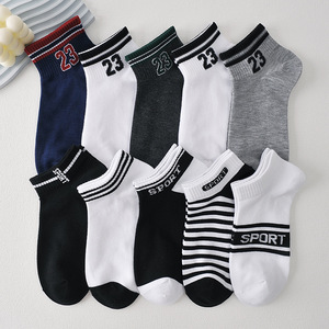 男女兼用コットン吸収汗黒と白の4本ストライプ見えないショーソックス - Product Image 2