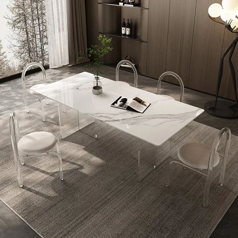 Modern luxury Acrylic dining tables set for 6 8 chairs seater Sintered stone dining table home restaurant dining room furniture