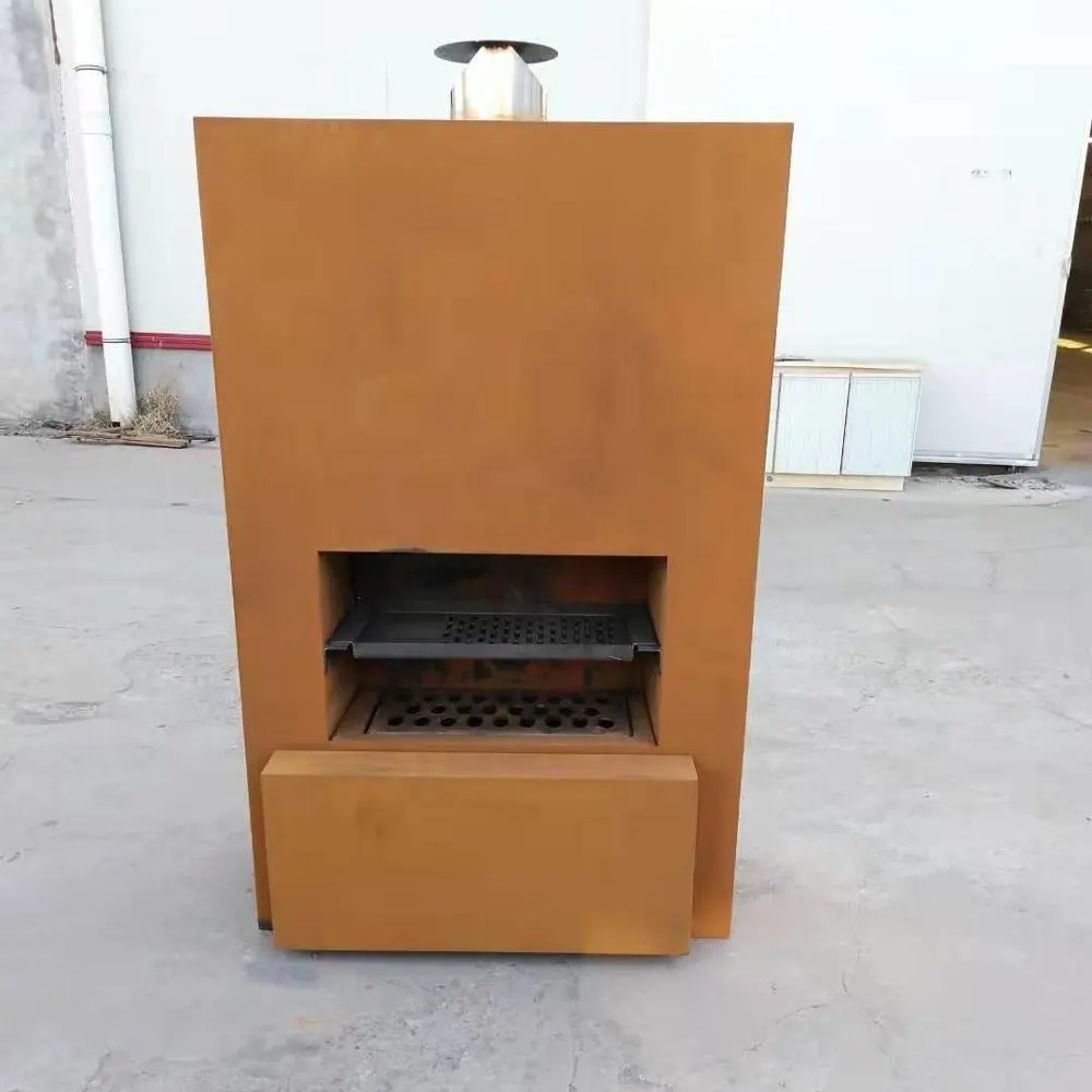 Estufa de acero con núcleo moderno para exteriores, quemador de madera, chimenea, diseño de chimenea