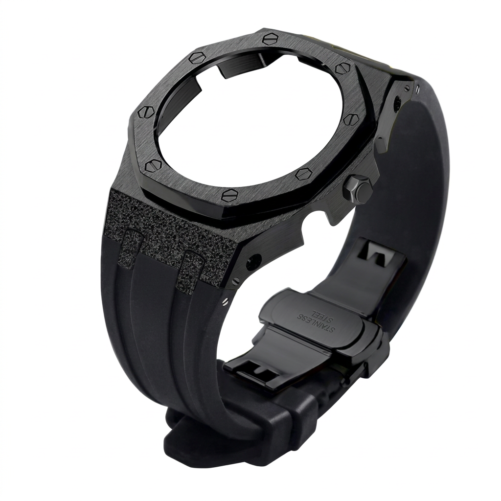 4 gen black case-black silicone strap