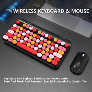 Retro Punk Round Kecap <strong>Wireless</strong> Keyboard and <strong>Mouse</strong> <strong>Combos</strong> Slient Chocolate Thin Keyboard Set USB Interface New Projected Style - Product Image 4
