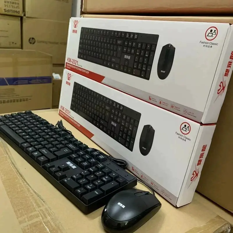 Ensemble de clavier et souris filaires KM-2021 étanche noir usb office business combo pour PC