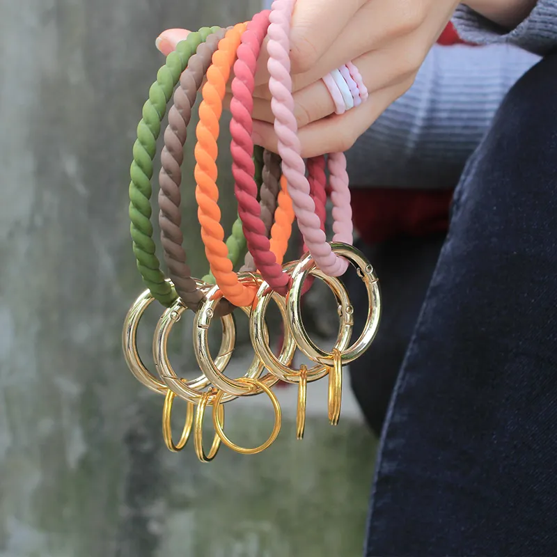 New Arrival Braided Silicone Bracelet Silicone Key Chain Bangle Silicone Key Holder Bracelet