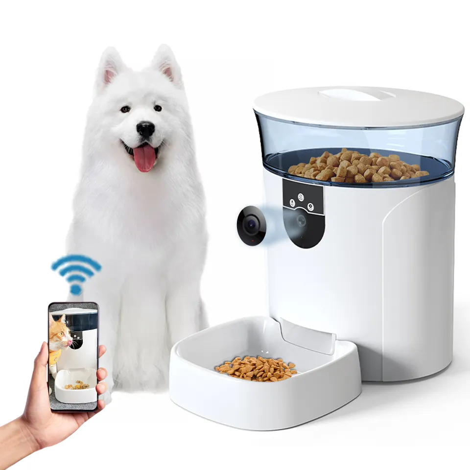 2024 nueva cámara inteligente de gran capacidad 7L Tuya APP time dispensador automático de alimentos secos alimentador automático de mascotas para perros de razas grandes