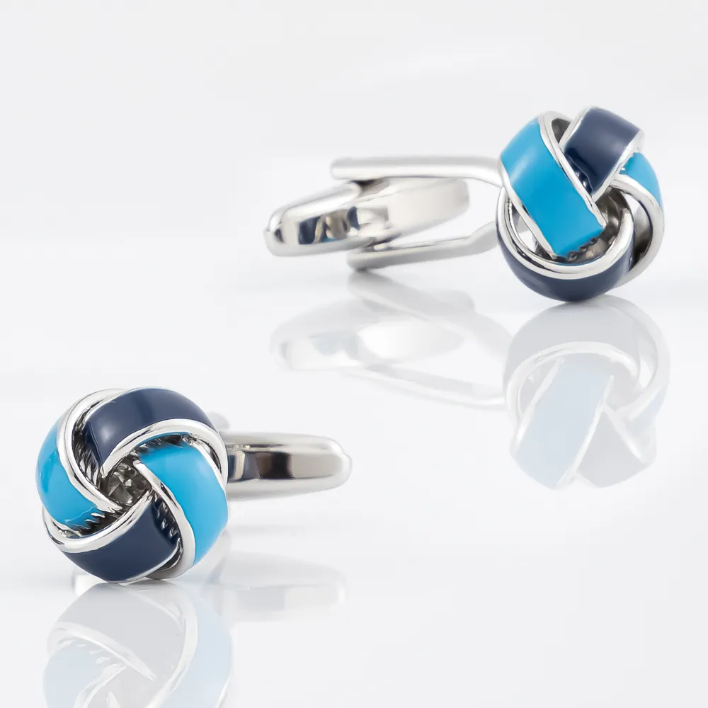 Alta qualidade designer francês fantasia mens blue twist knot metal abotoaduras para acessórios terno