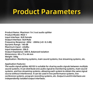 Divisor de audio MAXIMON 1in 3 Out con aislador para grabación de estudio y uso de rendimiento - Product Image 6