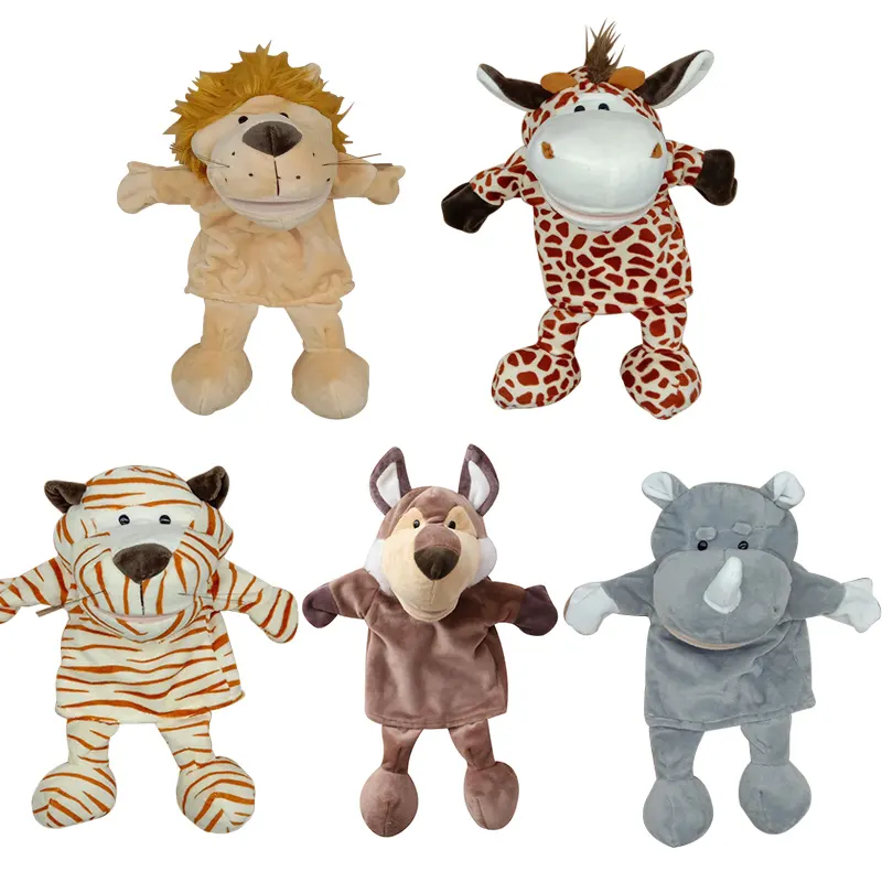 Marionetas de mano de peluche de 35cm para bebé, animales de peluche educativos, marionetas de mano de personajes de la historia