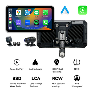 AlienRider M12 Pro Motocicleta Carplay Navegação automática Android com tela sensível ao toque 77 GHz onda milímetro Radar de detecção de ponto cego