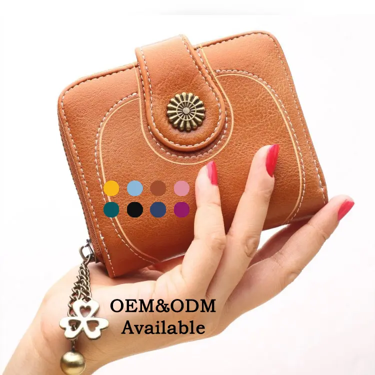 AZB327b Retro Phụ Nữ Nhỏ Ly Hợp Tiền Clip Chủ Thẻ Coin Purse Rfid Chủ Thẻ Tín Dụng Pu Leather Carteras Ví Phụ Nữ