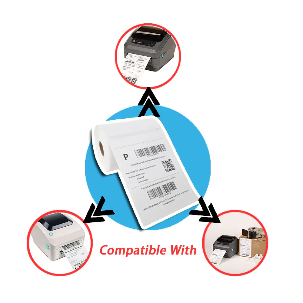 102x152mm थर्मल बारकोड स्टीकर शिपिंग पता लेबल एक्सप्रेस के लिए संगत चिपकने वाला स्टीकर