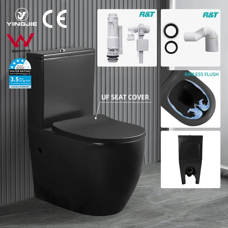 housse de siège de toilette filigrane de qualité à fermeture douce toilettes de salle de bain en céramique noir mat