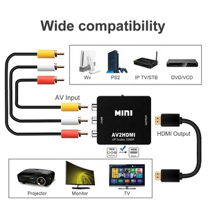 黑色RCA至Hdmi 1080P迷你RCA复合CVBS视频音频转换器适配器PAL/NTSC影音至Hdmi转换器适配器，适用于PS3/STB