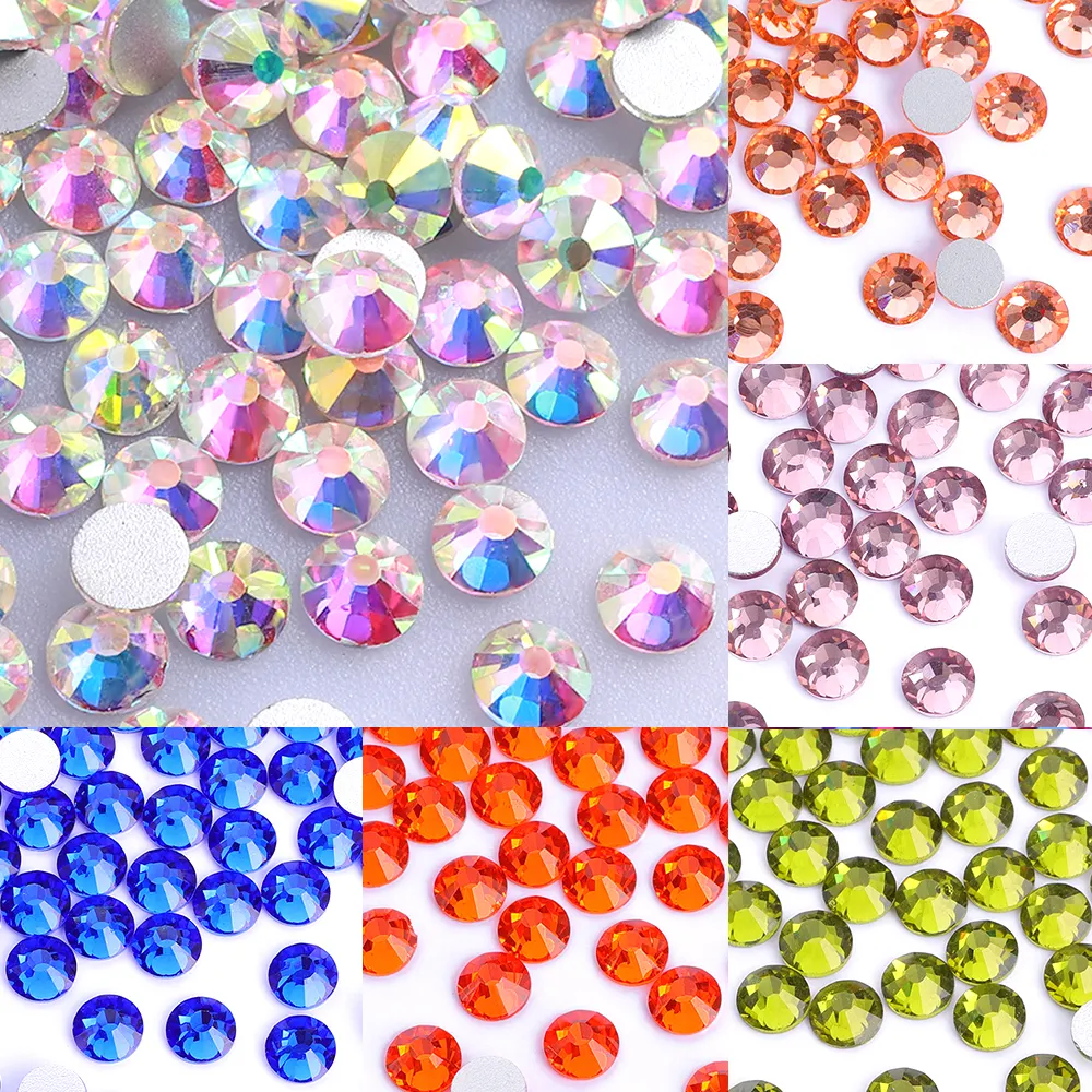 Strass 3D para unhas, cola de 200 cores, strass em massa, sem hotfix, pedras de vidro para copo, com fundo plano e brilhante, 1440 unidades