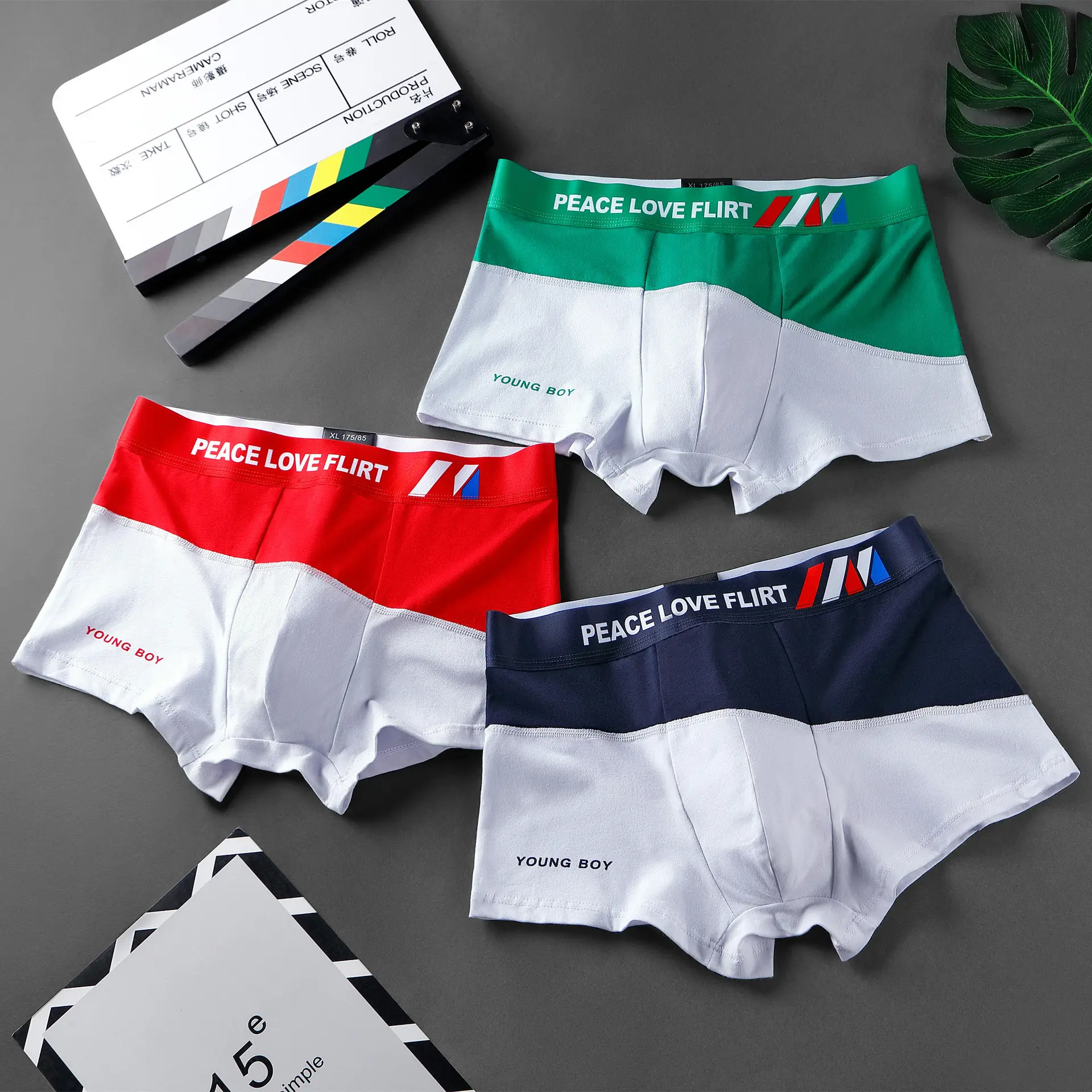 New Cotton Men's Underwear Boxer Shorts Cotton Printed Color Matching Mid-Waist Boxer Briefs