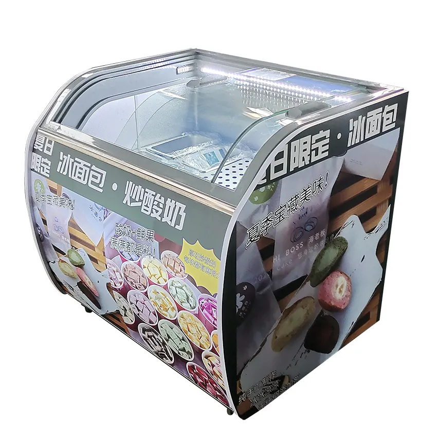 Congélateur crème glacée affichage commercial congélateur porte en verre ouverte par le haut refroidisseur congélateur coffre profond