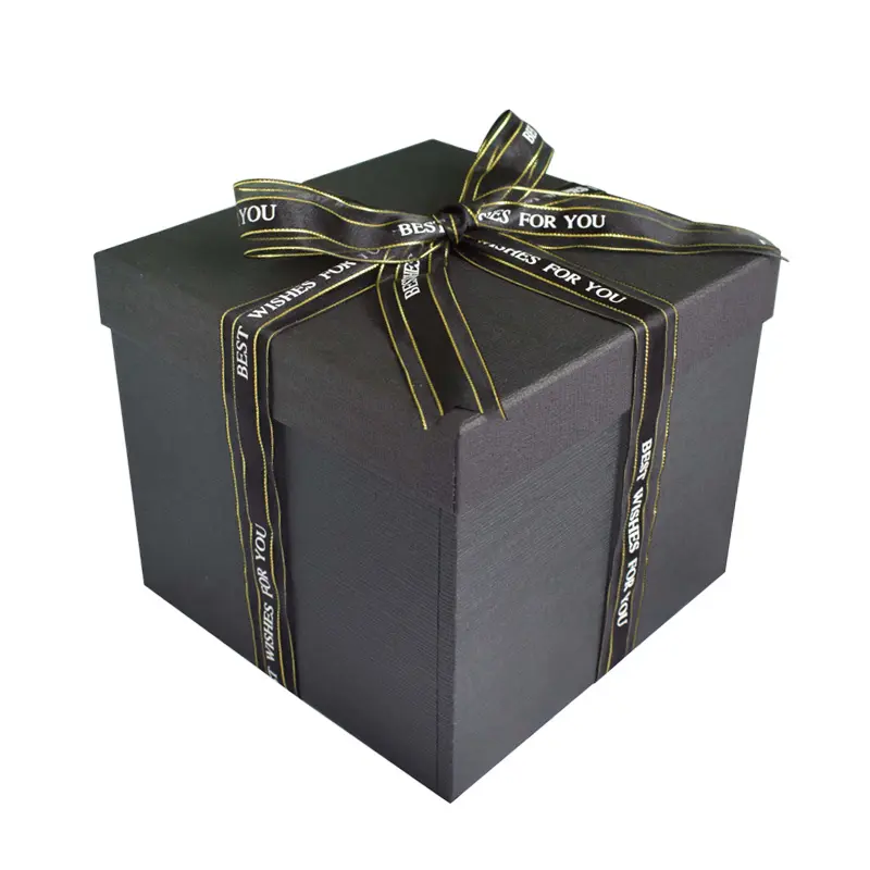 Caja de cartón negro con logotipo personalizado, cartón pequeño de lujo para boda, Navidad, papel reciclado, regalo magnético, cinta de embalaje