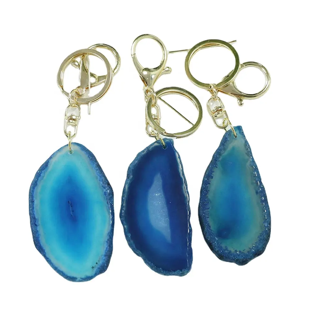 자연적인 돌, 석영 결정 및 파란 마노 조각 Keychain