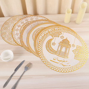 PVC Hot Stamping <strong>Silver</strong> Color Gold Printing Coat-pad Star Moon Placemat Round <strong>Table</strong> <strong>Mat</strong> Waterproof Non-slip <strong>Table</strong> <strong>Mat</strong> - Product Image 1