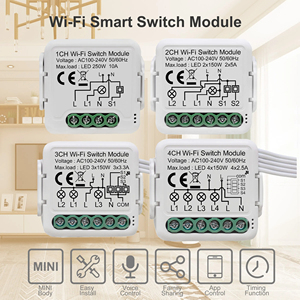 Sistema inteligente de automatización del hogar 100-240V AC Tuya Smart WiFi Módulo de mini interruptor de 4 canales con aplicación de control de PST-S04 - Product Image 6